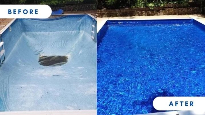 Before and after rectangular inground pool liner renovation, Newcastle Inground Liners