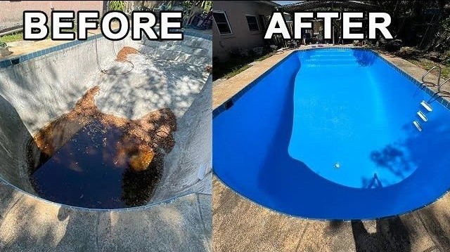 Before and after vinyl liner replacement, Newcastle Inground Liners